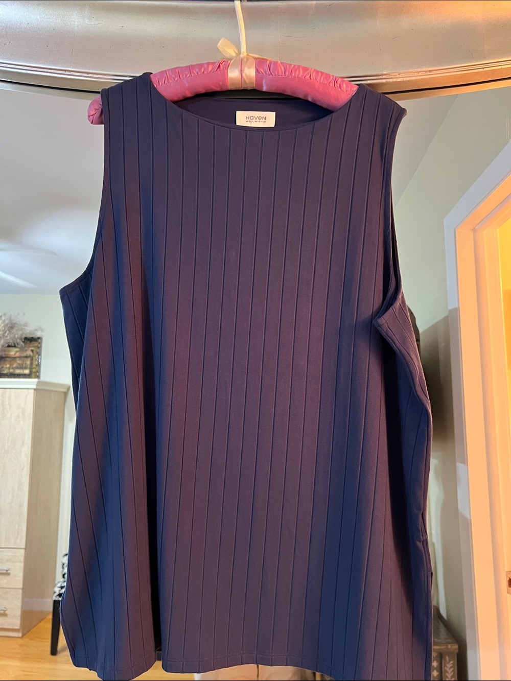 Sleeveless Navy Ribbed Tunic Top